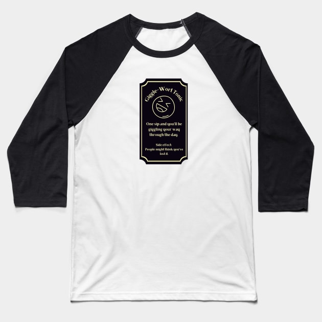 Potion Label: Giggle-Wort Tonic, Halloween Baseball T-Shirt by Project Charlie